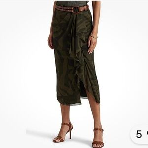 Lauren Ralph Lauren Chiffon Ruffled Midi Skirt Zebra Print Black Label Size 20W